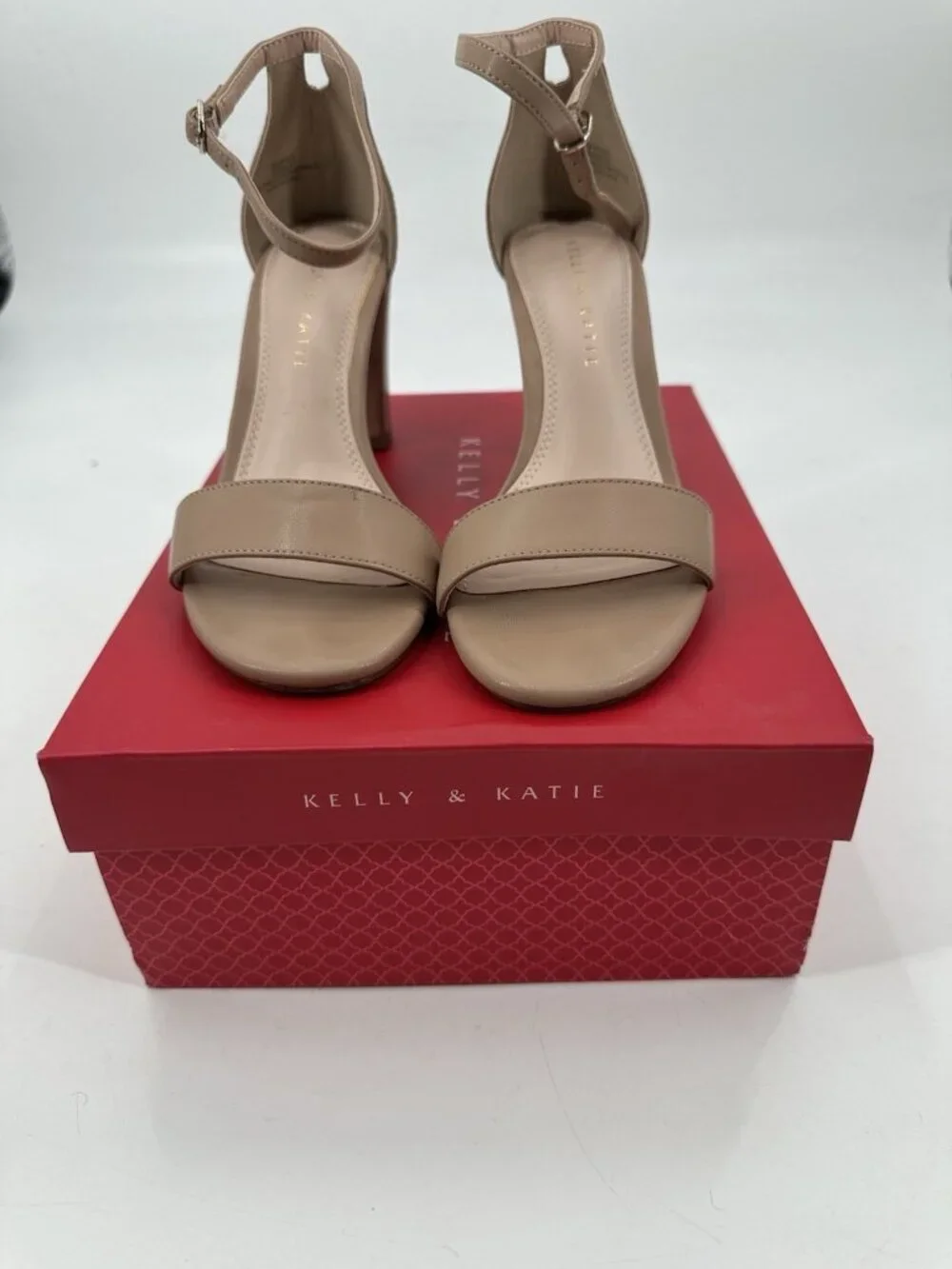Kelly & Katie Hailee Sandal Taupe Block Heel Shoe  Ankle Strap Size 6.5M